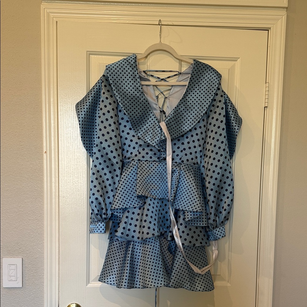 Asymmetrical Blue Ruffle Dress - Picture 2 of 6